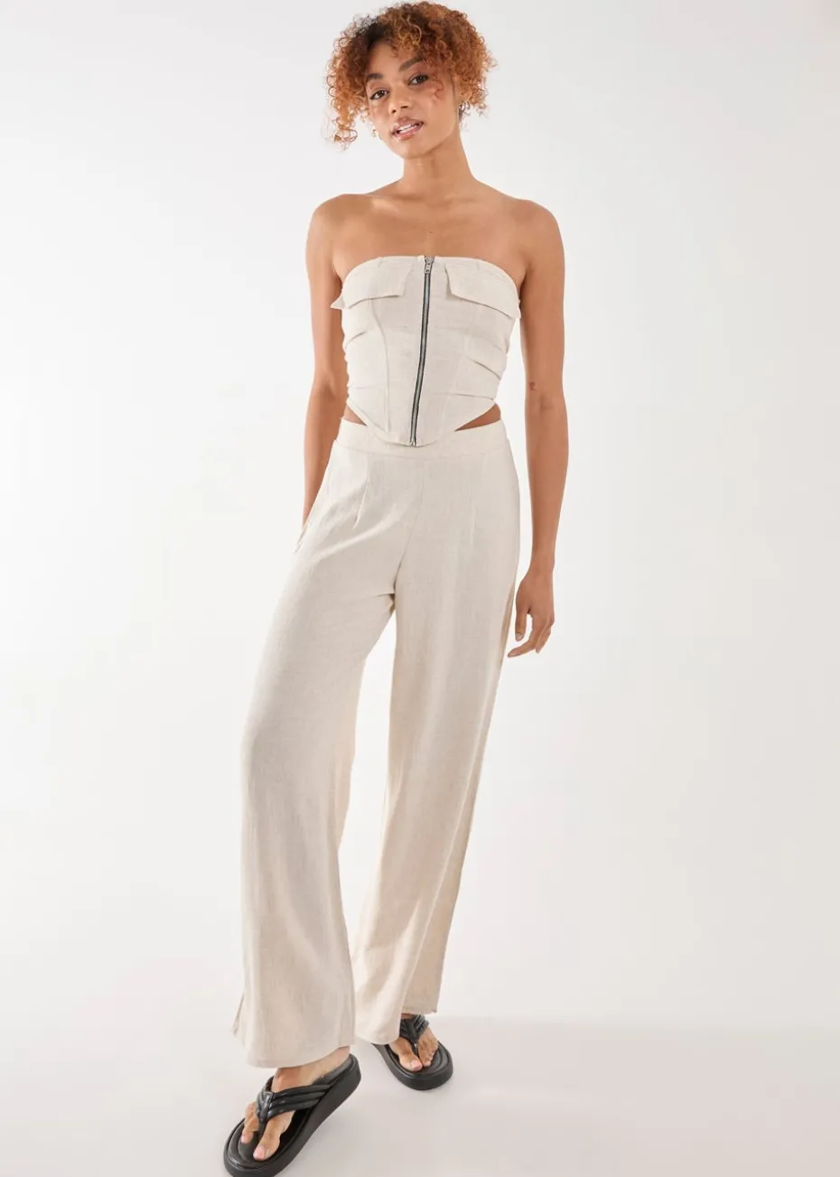 Pink Vanilla Stone Linen Straight High Waist Trousers
