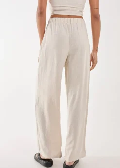 Pink Vanilla Stone Linen Straight High Waist Trousers