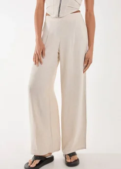 Pink Vanilla Stone Linen Straight High Waist Trousers