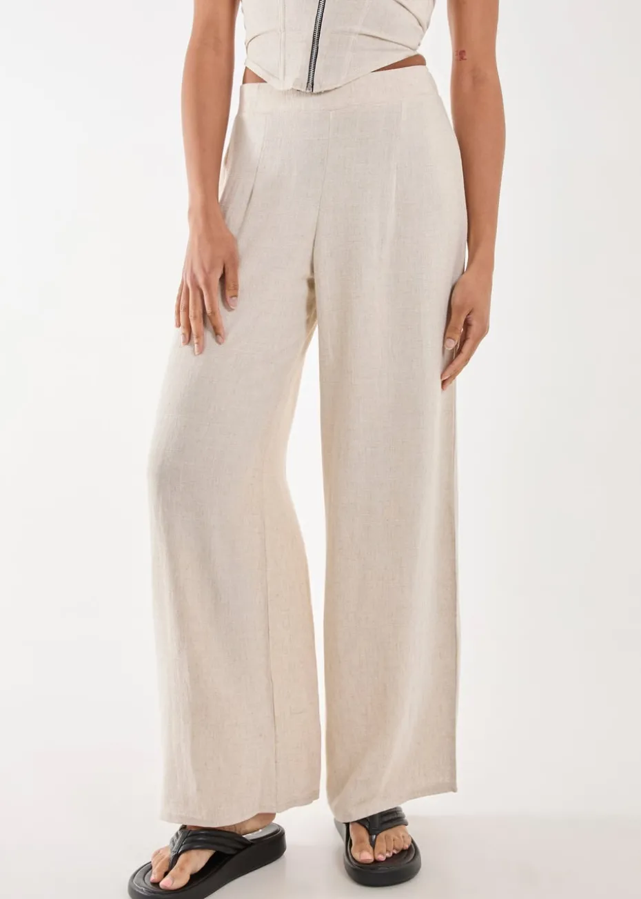 Pink Vanilla Stone Linen Straight High Waist Trousers