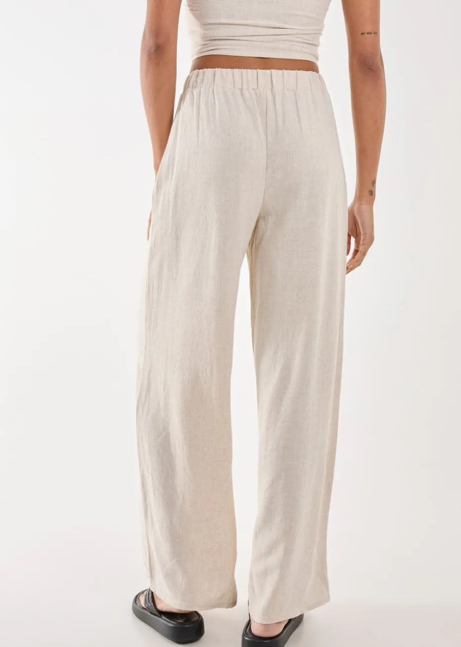 Pink Vanilla Stone Linen Straight High Waist Trousers