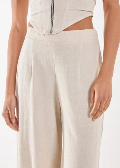 Pink Vanilla Stone Linen Straight High Waist Trousers