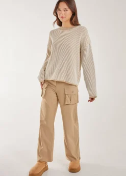 Pink Vanilla Stone Oversized Pocket Wide Leg Cargo Trousers