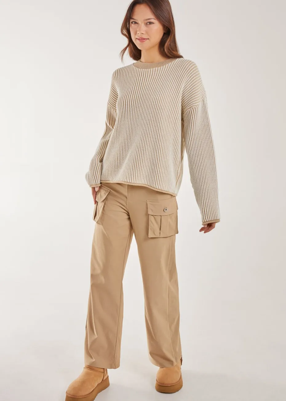 Pink Vanilla Stone Oversized Pocket Wide Leg Cargo Trousers