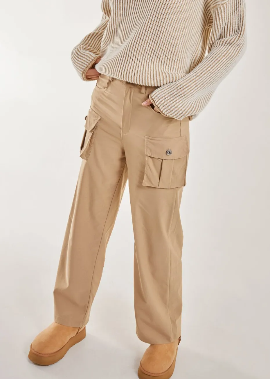 Pink Vanilla Stone Oversized Pocket Wide Leg Cargo Trousers