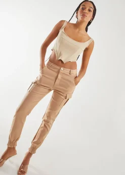 Pink Vanilla Stone PU Cuffed Cargo Trousers