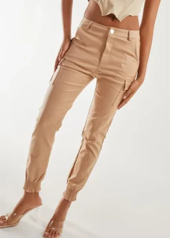 Pink Vanilla Stone PU Cuffed Cargo Trousers