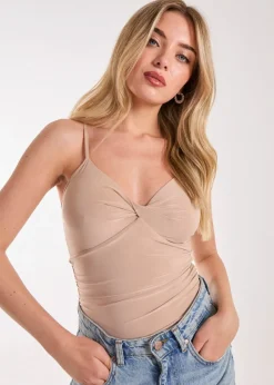 Pink Vanilla Stone Slinky Twist Front Bodysuit