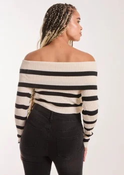 Pink Vanilla Stone Striped Bardot Knit Top