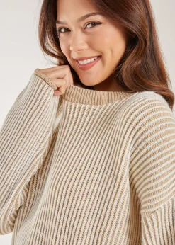 Pink Vanilla Stone Striped Ribbed Long Sleeve Jumper