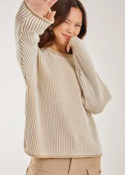 Pink Vanilla Stone Striped Ribbed Long Sleeve Jumper
