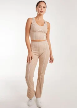 Pink Vanilla Stone Two Tone Rib Seam Detail Flares