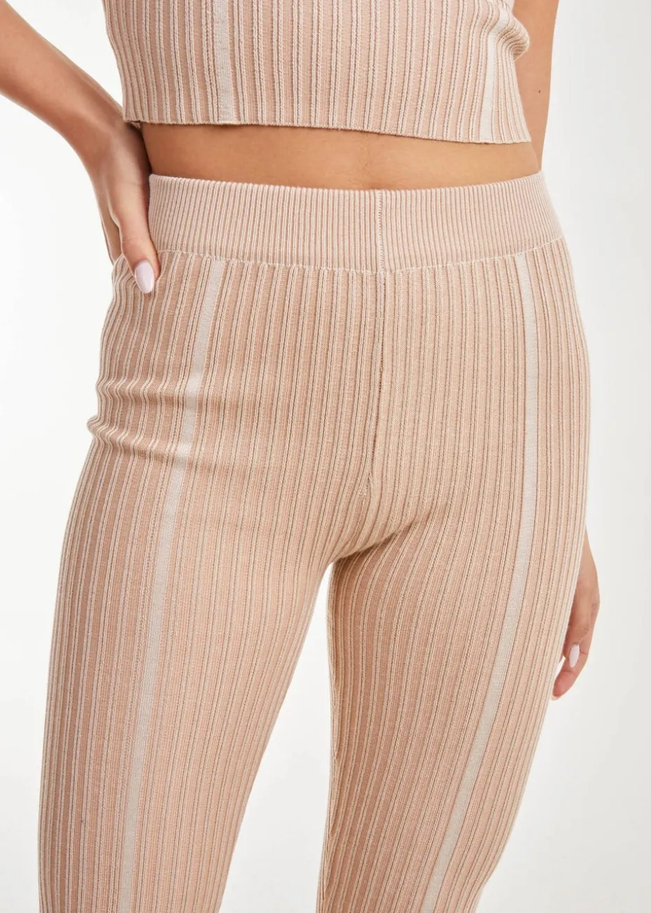 Pink Vanilla Stone Two Tone Rib Seam Detail Flares