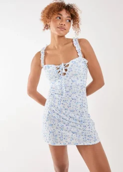 Pink Vanilla White Ditsy Tie Skater Mini Dress