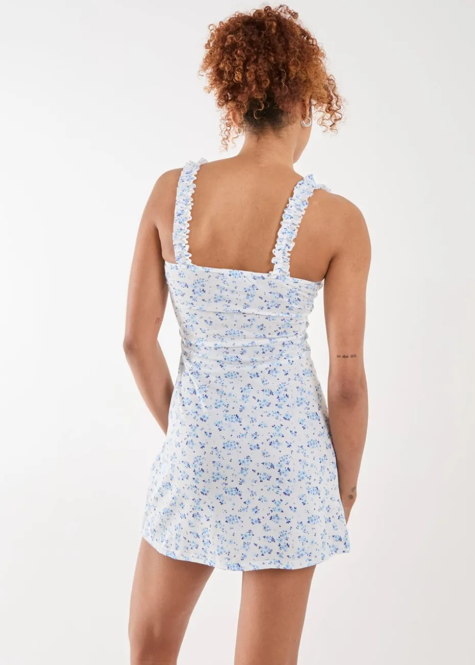 Pink Vanilla White Ditsy Tie Skater Mini Dress