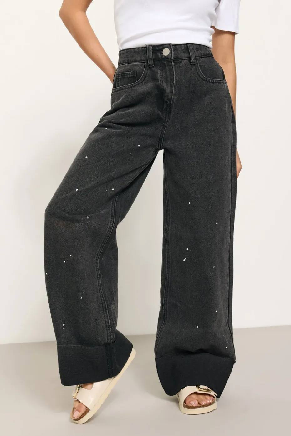 Pixiegirl Black Paint Splatter Non-Stretch Wide Leg Jeans