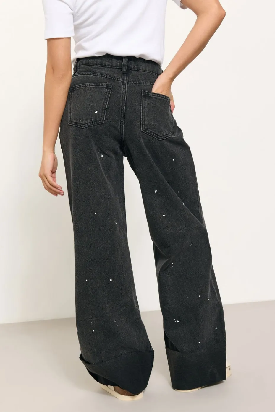 Pixiegirl Black Paint Splatter Non-Stretch Wide Leg Jeans