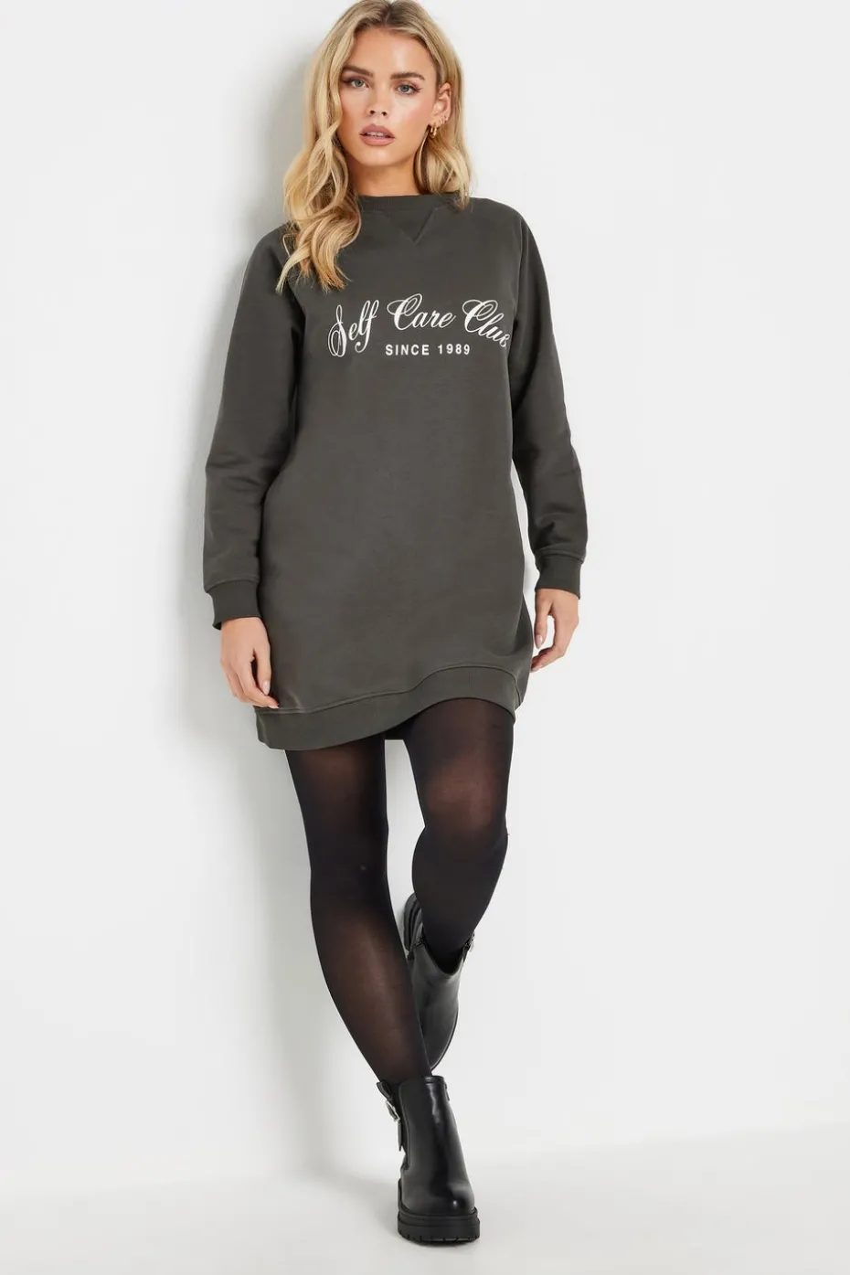 Pixiegirl Grey Self Care Club Sweatshirt Dress