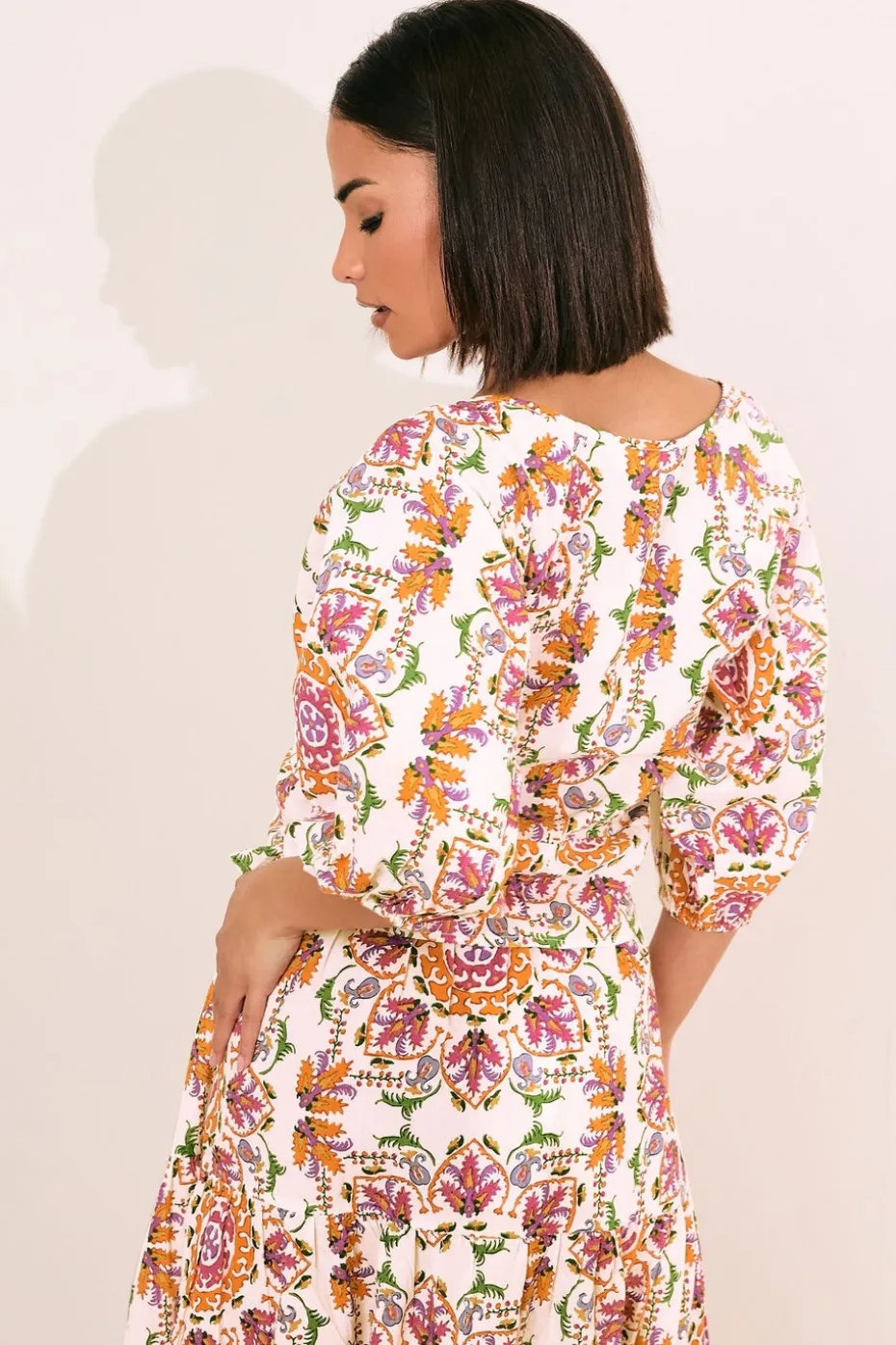 Pixiegirl Multi Coloured Abstract Tile Puff Sleeve Top