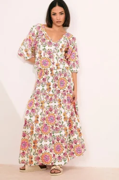 Pixiegirl Multi Coloured Abstract Tile Puff Sleeve Top