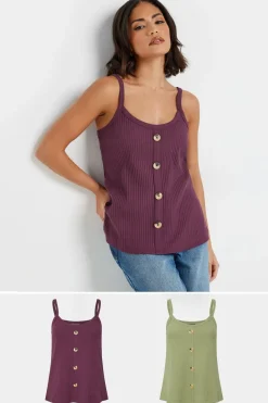 Pixiegirl Petite 2 Pack Sage Green & Purple Button Down Cami Tops