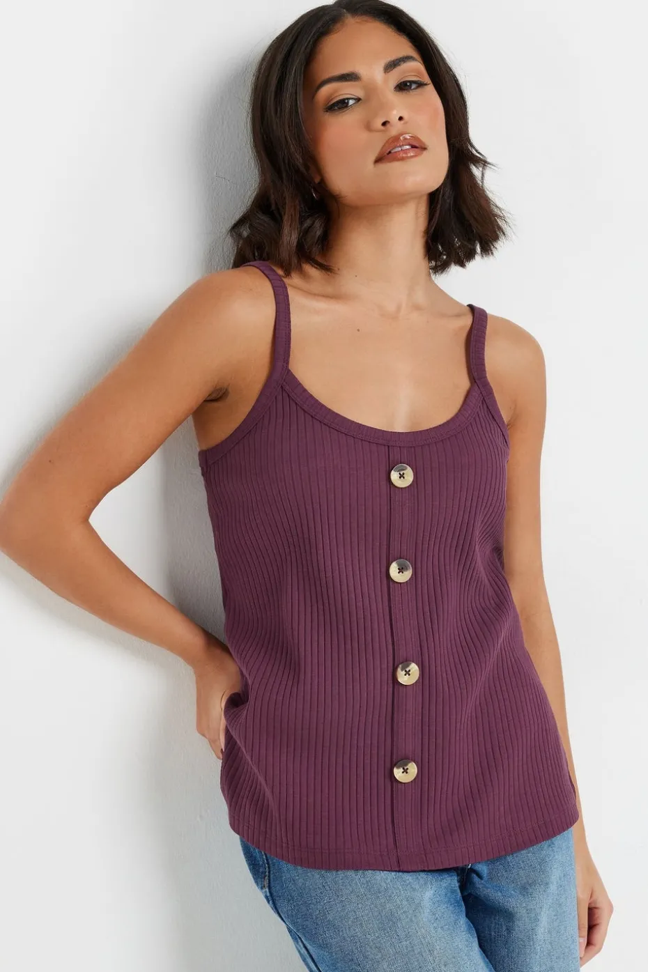 Pixiegirl Petite 2 Pack Sage Green & Purple Button Down Cami Tops