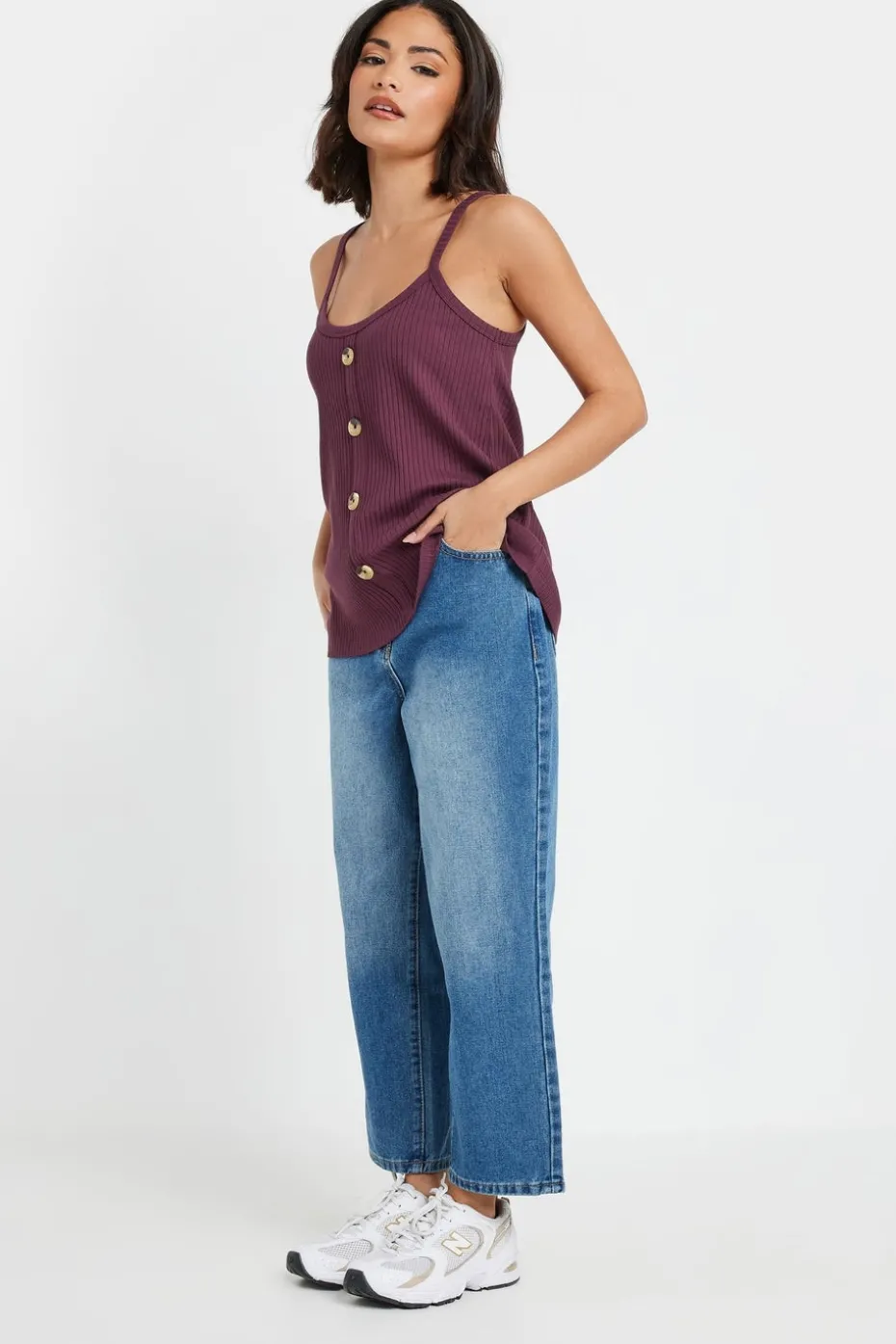 Pixiegirl Petite 2 Pack Sage Green & Purple Button Down Cami Tops