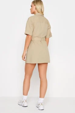 Pixiegirl Petite Beige Brown Utility Mini Dress