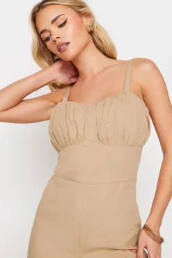 Pixiegirl Petite Beige Brown Bust Detail Jumpsuit