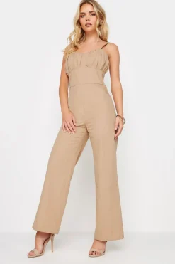 Pixiegirl Petite Beige Brown Bust Detail Jumpsuit
