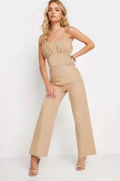 Pixiegirl Petite Beige Brown Bust Detail Jumpsuit