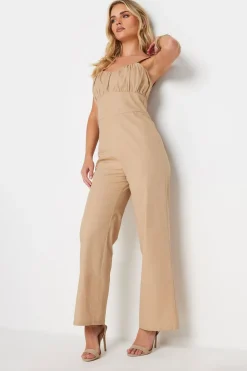 Pixiegirl Petite Beige Brown Bust Detail Jumpsuit