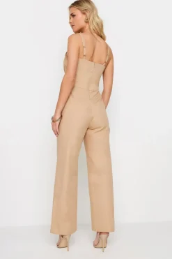 Pixiegirl Petite Beige Brown Bust Detail Jumpsuit