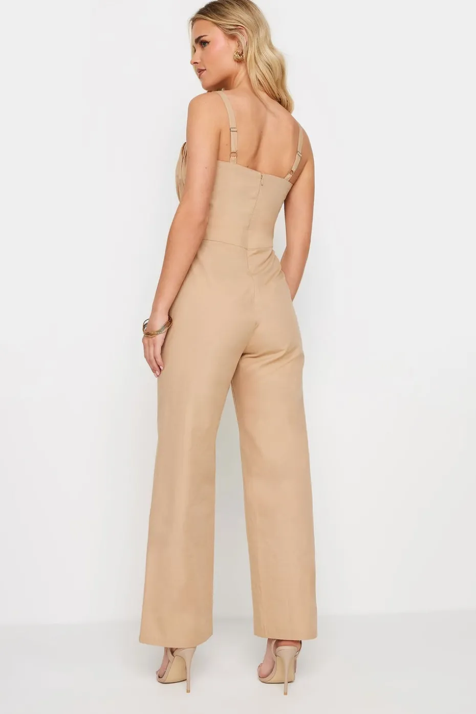 Pixiegirl Petite Beige Brown Bust Detail Jumpsuit