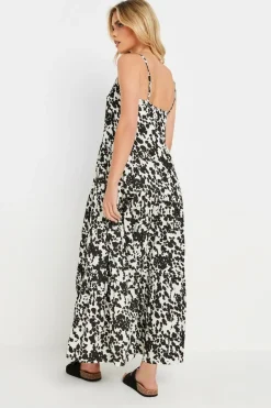 Pixiegirl Petite Black & White Cow Print Asymmetric Tiered Dress