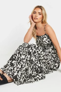 Pixiegirl Petite Black & White Cow Print Asymmetric Tiered Dress