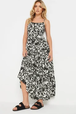 Pixiegirl Petite Black & White Cow Print Asymmetric Tiered Dress