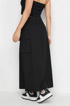 Pixiegirl Petite Black Cargo Maxi Skirt