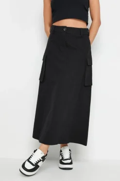Pixiegirl Petite Black Cargo Maxi Skirt