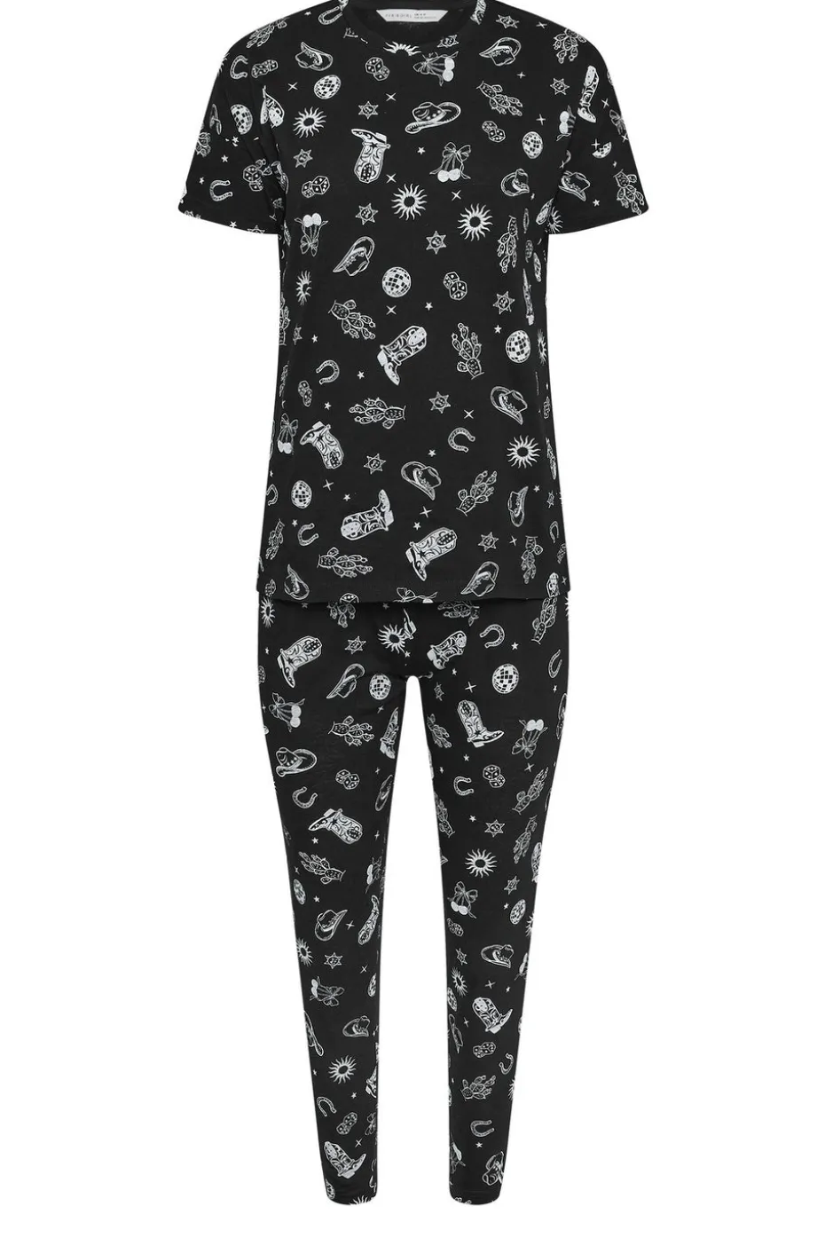 Pixiegirl Petite Black Cowboy Graphic Tapered Pyjama Set