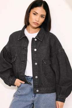 Pixiegirl Petite Black Denim Balloon Sleeve Jacket