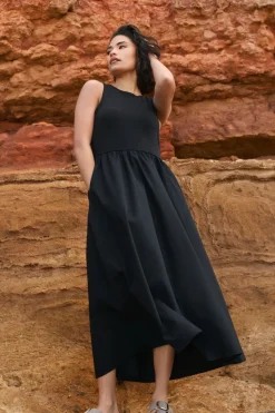 Pixiegirl Petite Black Jersey & Woven Mix Fabric Midaxi Dress