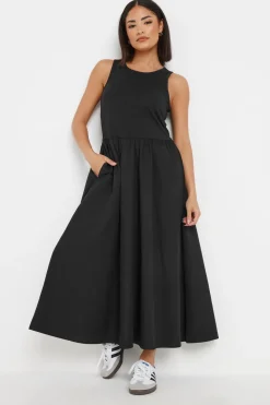 Pixiegirl Petite Black Jersey & Woven Mix Fabric Midaxi Dress