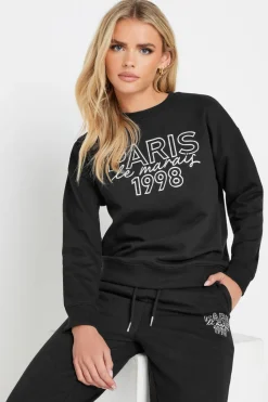 Pixiegirl Petite Black Jersey 'Paris' Slogan Sweatshirt