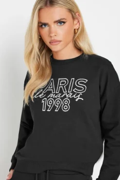 Pixiegirl Petite Black Jersey 'Paris' Slogan Sweatshirt