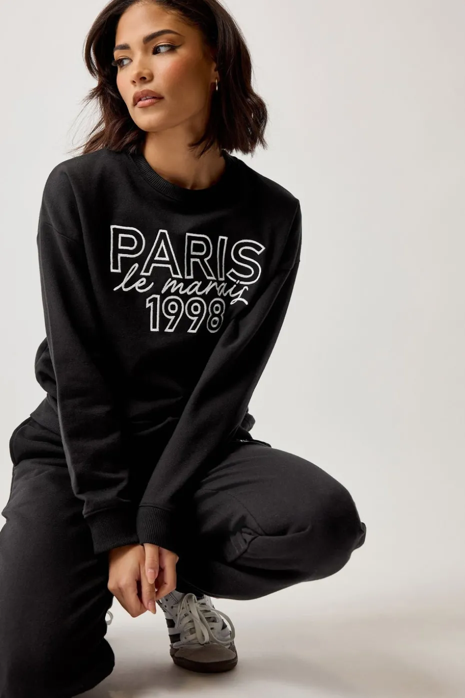 Pixiegirl Petite Black Jersey 'Paris' Slogan Sweatshirt