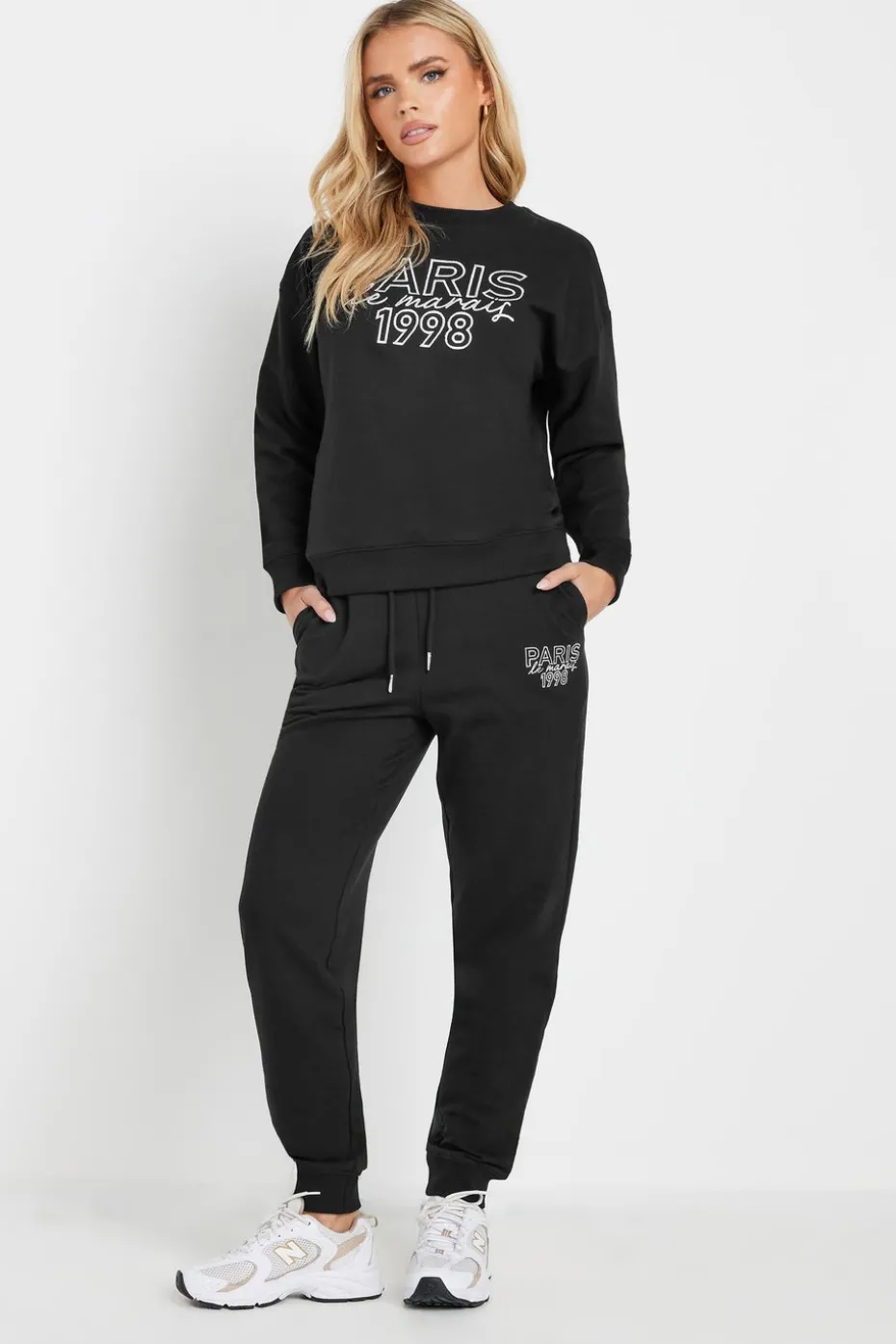 Pixiegirl Petite Black Jersey 'Paris' Slogan Sweatshirt