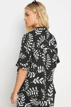 Pixiegirl Petite Black Leaf Print Shirt