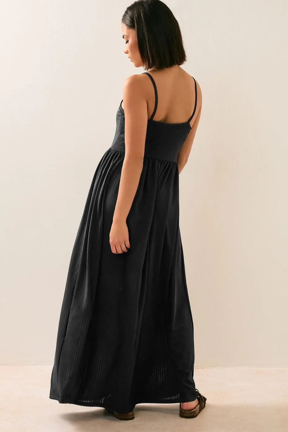 Pixiegirl Petite Black Ribbed Strappy Maxi Dress