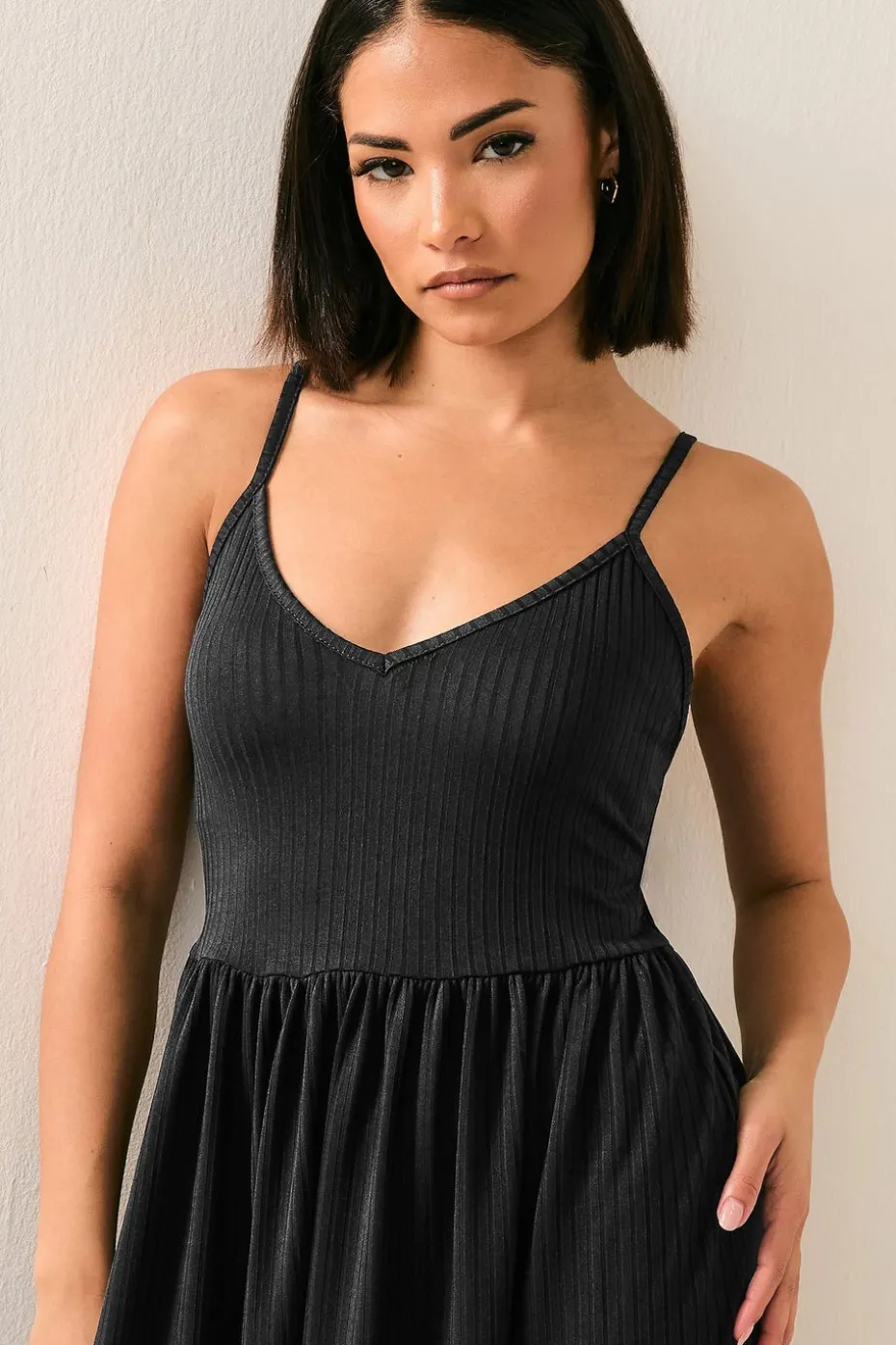 Pixiegirl Petite Black Ribbed Strappy Maxi Dress